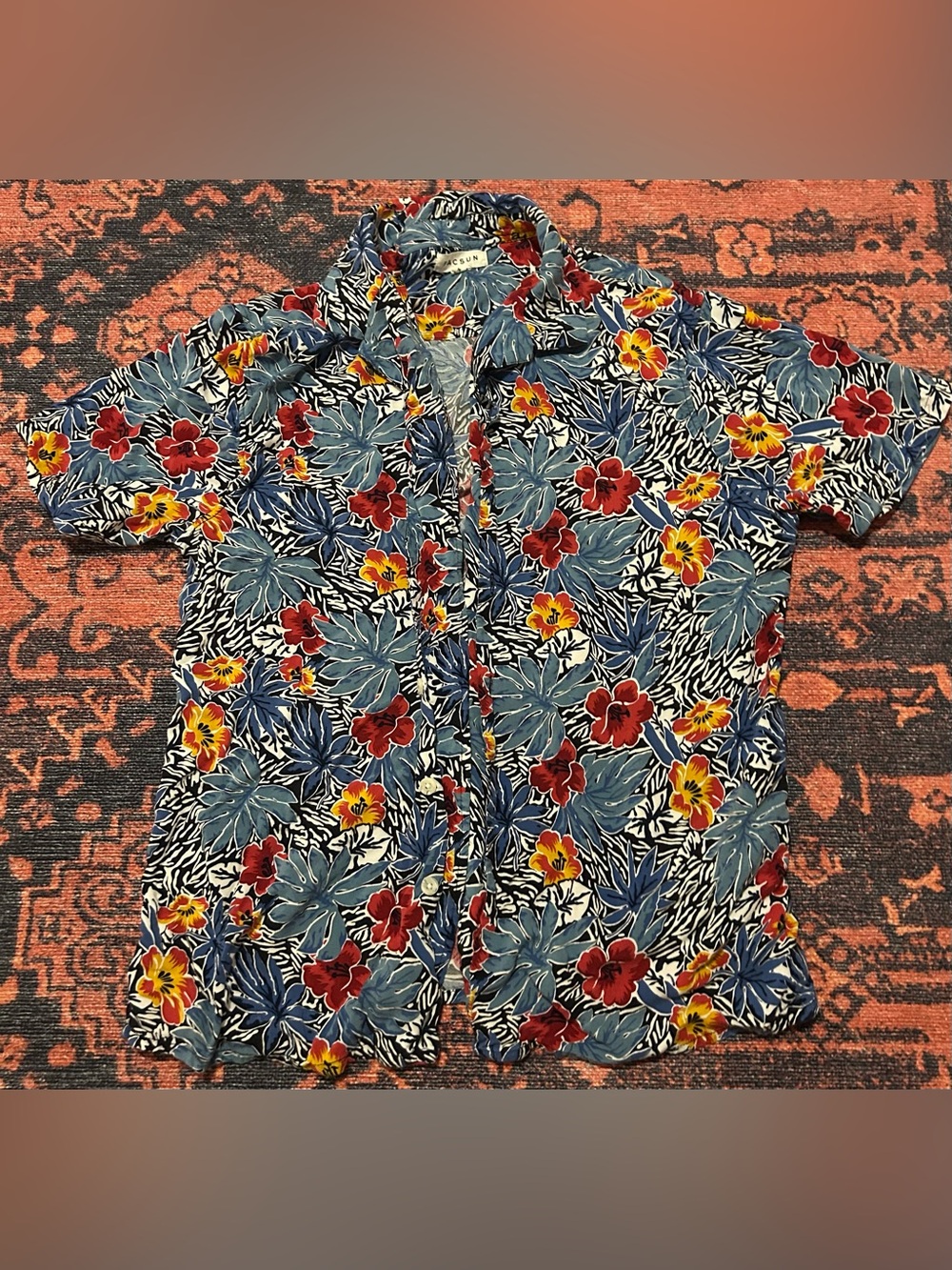 Pacsun Medium Adult Button Shirt Hawaiian Floral Blue Short Sleeve Tropical Mens